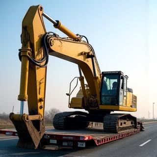 Hauling a large excavator to a construction site