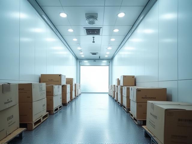 Close up of refrigerated cargo inside a modern reefer trailer